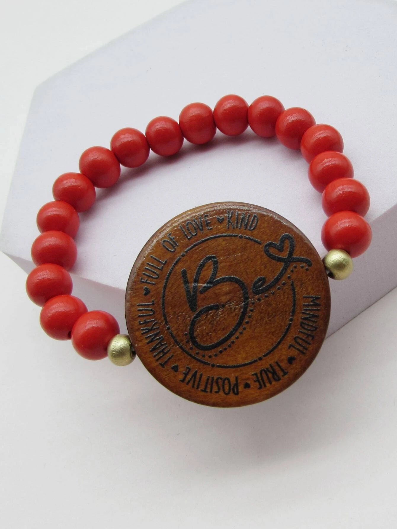 women thin bracelets -"Be <3" Red Inspirational Stretch Bracelet