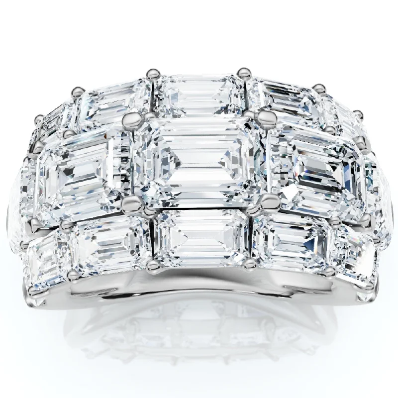 alternative engagement rings -9.70Ct Emerald Cut Diamond 3-Row Fashion Wide Ring Gold Lab Grown