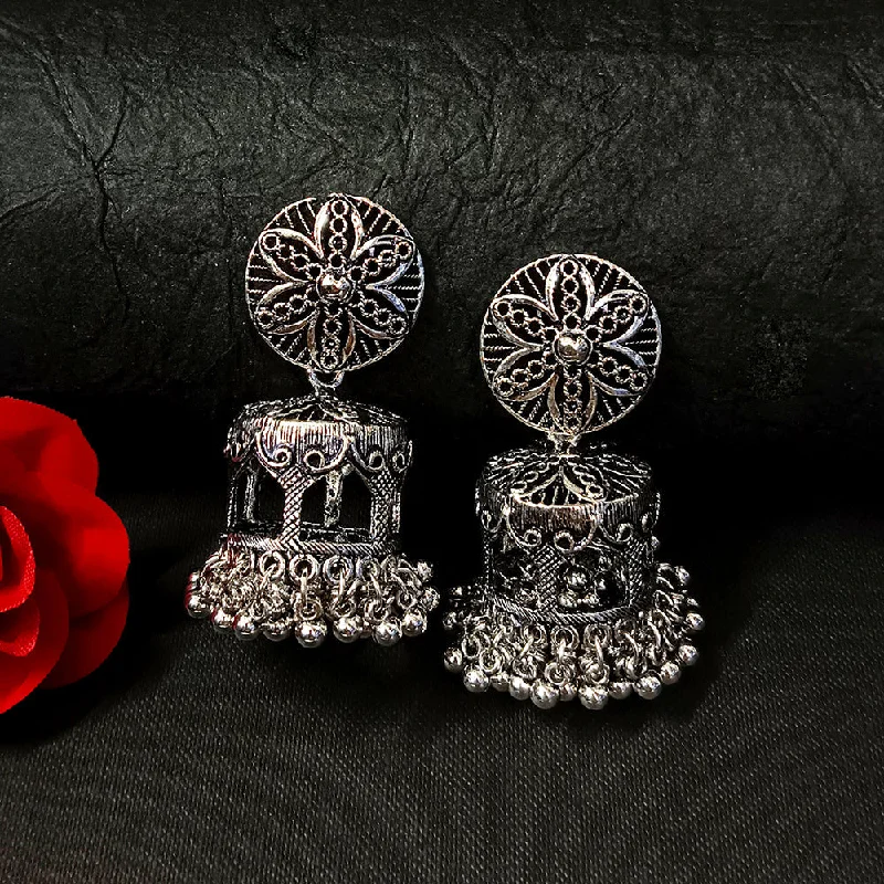 women sparkly earrings -Bhavi Jewels Oxidised Plated Jhumki Earrings