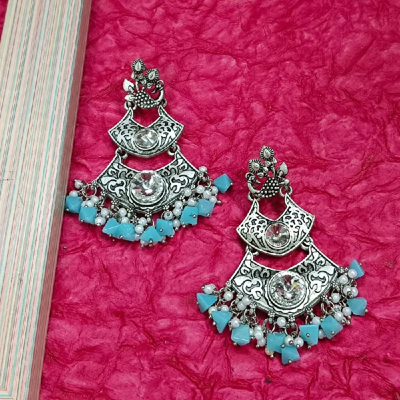 women retro earrings -Bhavi Crystal Stone Silver Plated Dangler Earrings