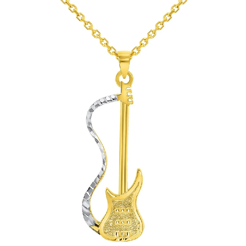 women personalized necklaces -Solid 14k Yellow Gold Electric Guitar Two-Tone Musical Instrument Pendant Necklace