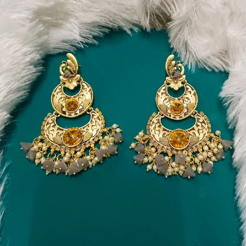 women gold stud earrings -Bhavi Crystal Stone Gold Plated Dangler Earrings