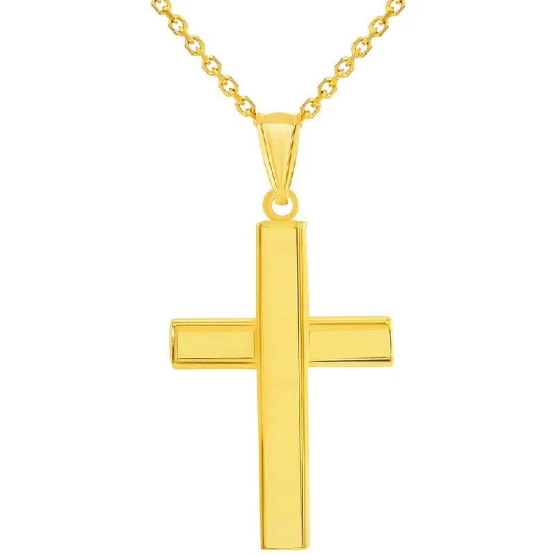 women rose gold necklaces -14k Yellow Gold High Polished Plain Religious Cross Pendant Necklace