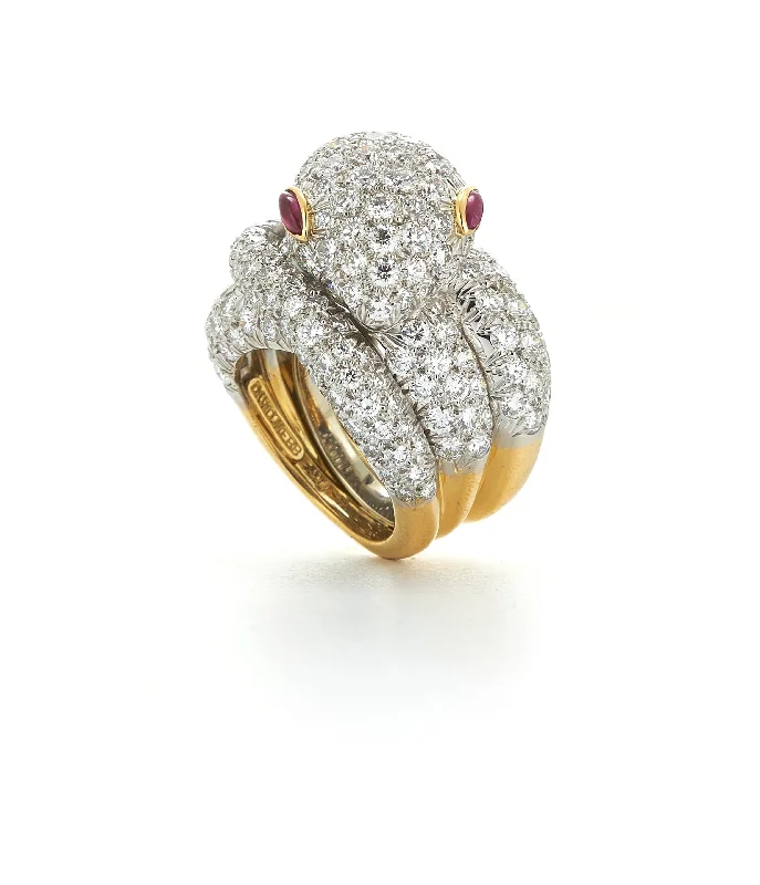 women gemstone eternity rings -Snake Ring, Diamonds, Ruby