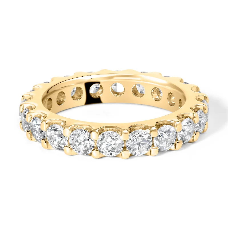 simple engagement rings with diamonds -14K Yellow Gold Shared Prong Set Round Diamond Eternity Band Ring