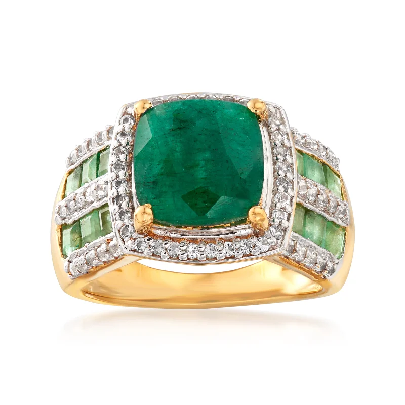 personalized engagement rings -Ross-Simons Emerald and . White Topaz Ring in 18kt Gold Over Sterling