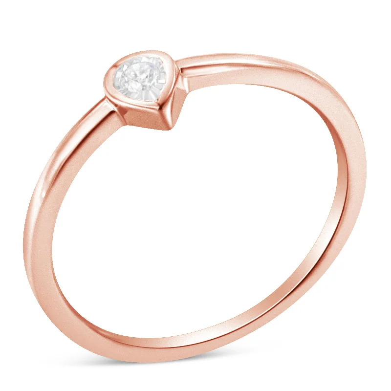 halo diamond engagement rings -14K Rose Gold Plated .925 Sterling Silver 1/20 Carat Diamond Teardrop Pear-Shaped Miracle Set Petite Fashion Ring