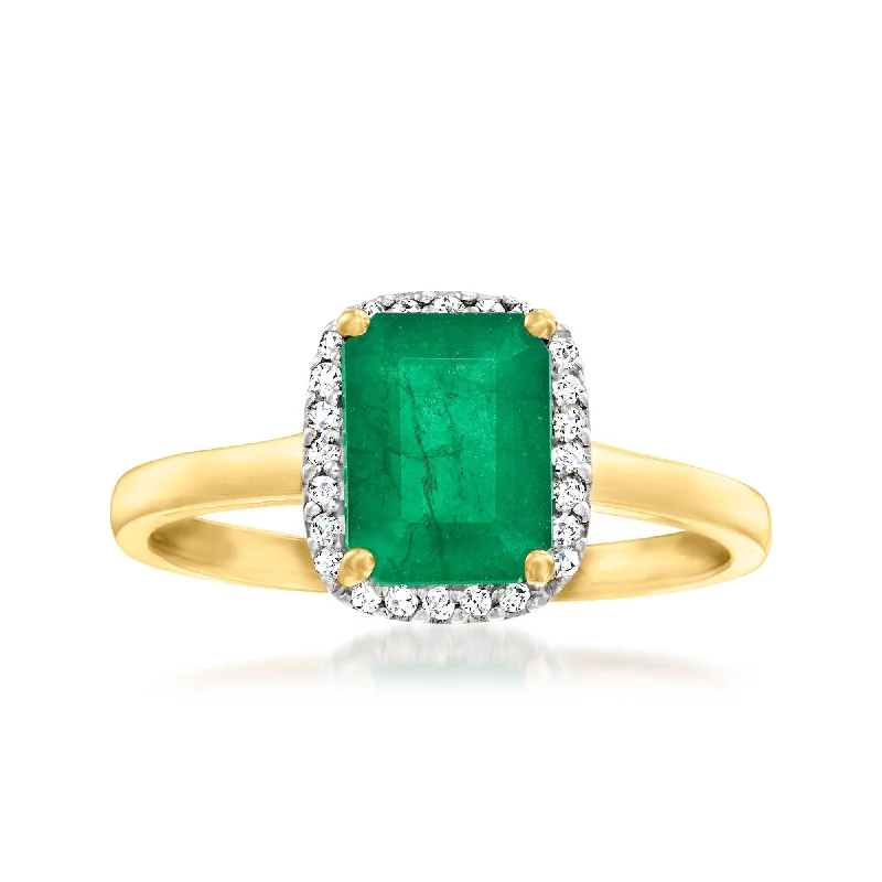 custom engagement rings with initials -Ross-Simons Emerald Ring With Diamond Accents in 14kt Yellow Gold