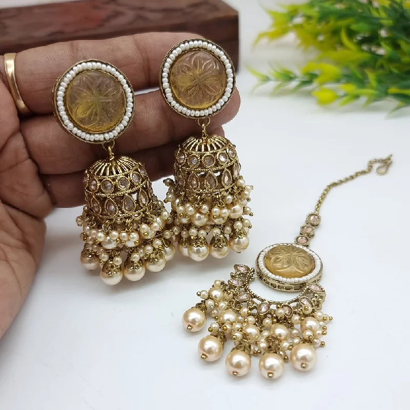 women star-shaped earrings -JCM Gold Plated Crystal Stone Jhumki Earrings With Maangtikka