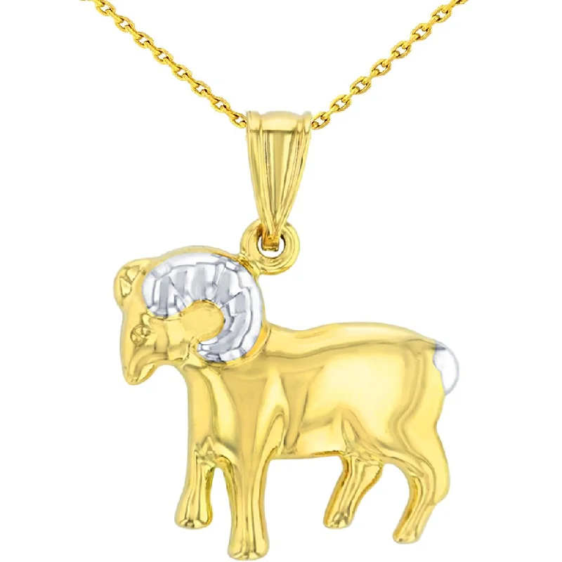 women layered gold necklaces -High Polish 14K Yellow Gold Aries Zodiac Sign Pendant Ram Charm Necklace