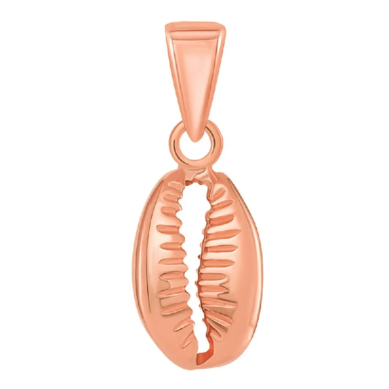 women custom engraved necklaces -14k Rose Gold Small 3D Seashell Charm Cowrie Shell Pendant