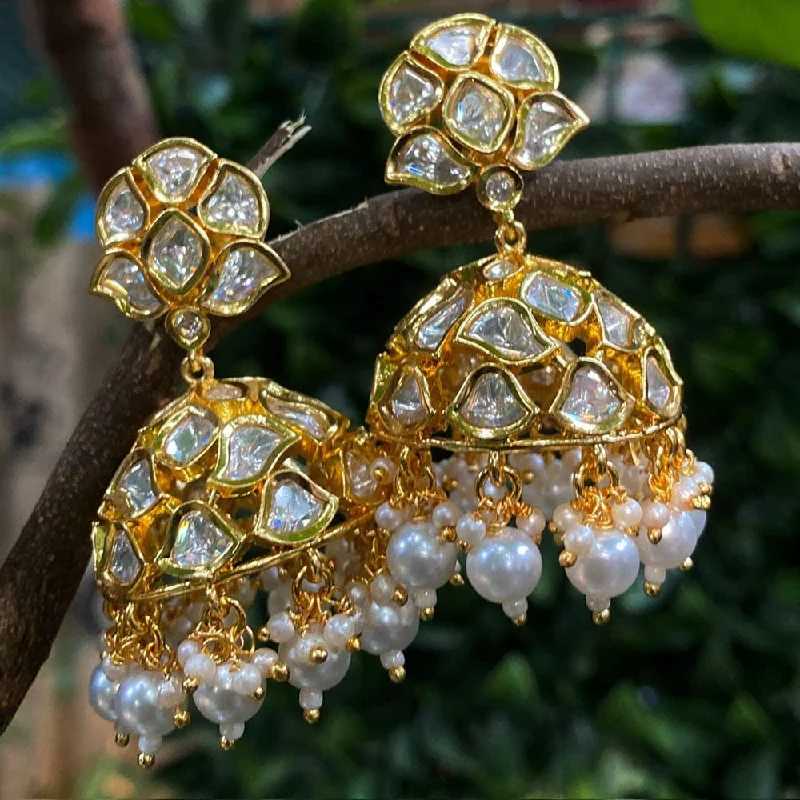 women diamond stud earrings -Royal Kundan Jewellery Gold Plated Polki Kundan Jhumki Earrings