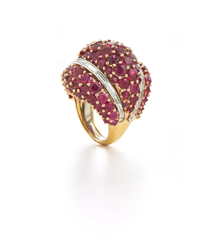 women wide band wedding rings -Triple Dome Ring, Ruby