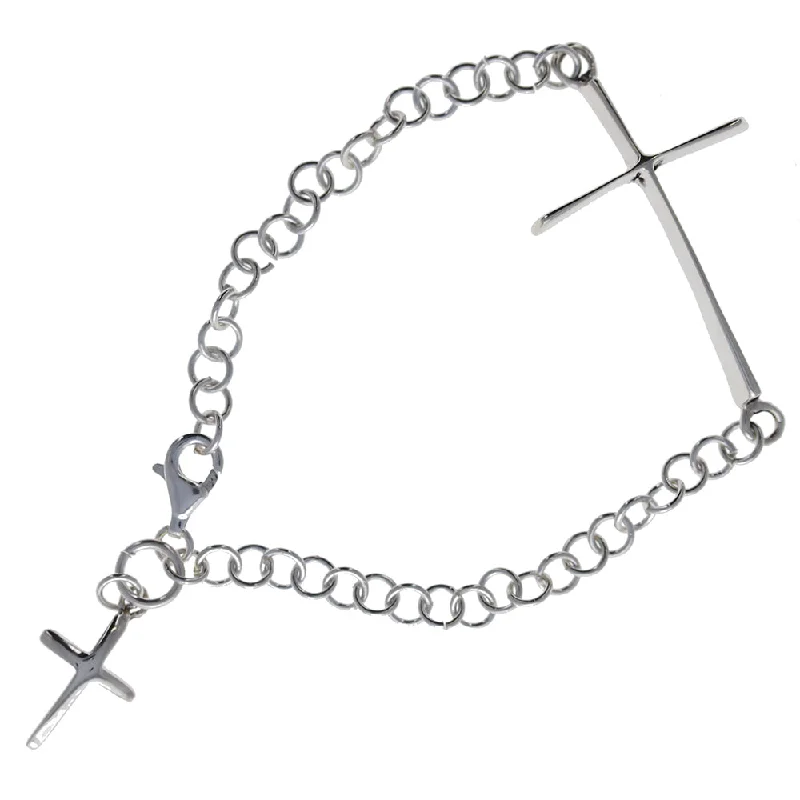 women custom bracelets -Sterling Cross Center Link Bracelet