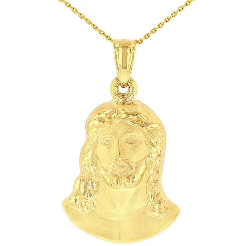 women personalized gold necklaces -Jewelry America 14K Yellow Gold Face of Jesus Christ Pendant Necklace