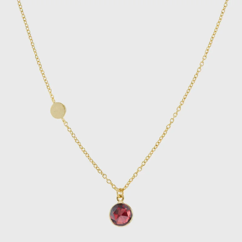 women long chain necklaces -Salina Gold Vermeil Disc & Garnet Necklace