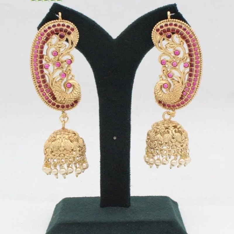 women heart-shaped earrings -Manisha Jewellery Gold Plated Pota Stone Earcuff Jhumki