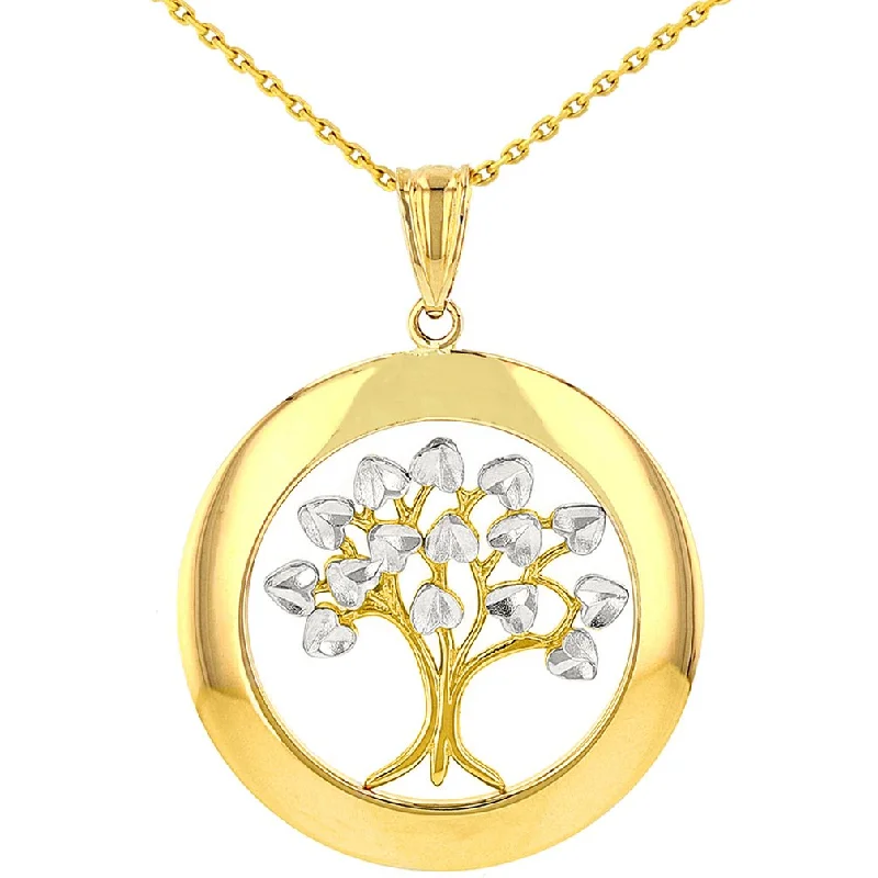 women large pendant necklaces -Jewelry America High Polished 14K Yellow Gold Round Tree of Life Pendant Necklace