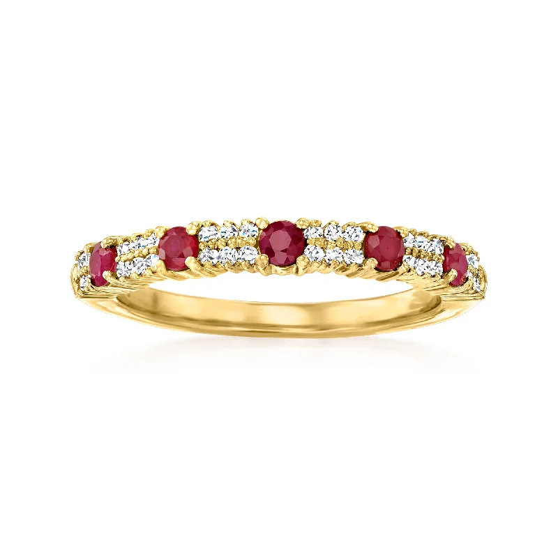 multi-stone engagement rings -Ross-Simons Ruby and . Diamond Ring in 18kt Yellow Gold