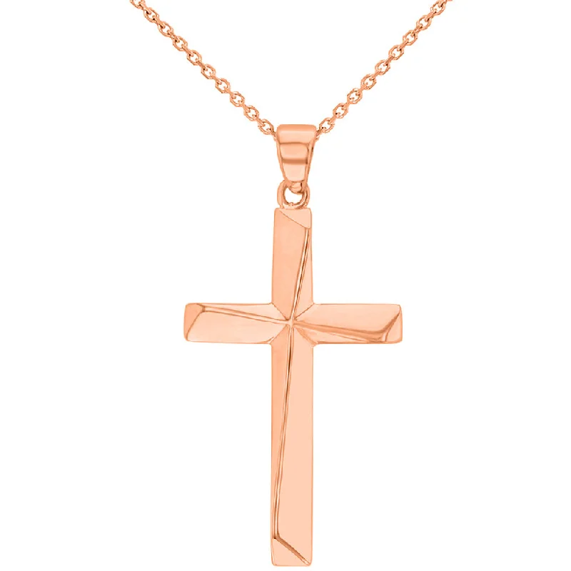 women infinity loop necklaces -Solid 14K Rose Gold Elegant Religious Plain Cross Pendant Necklace