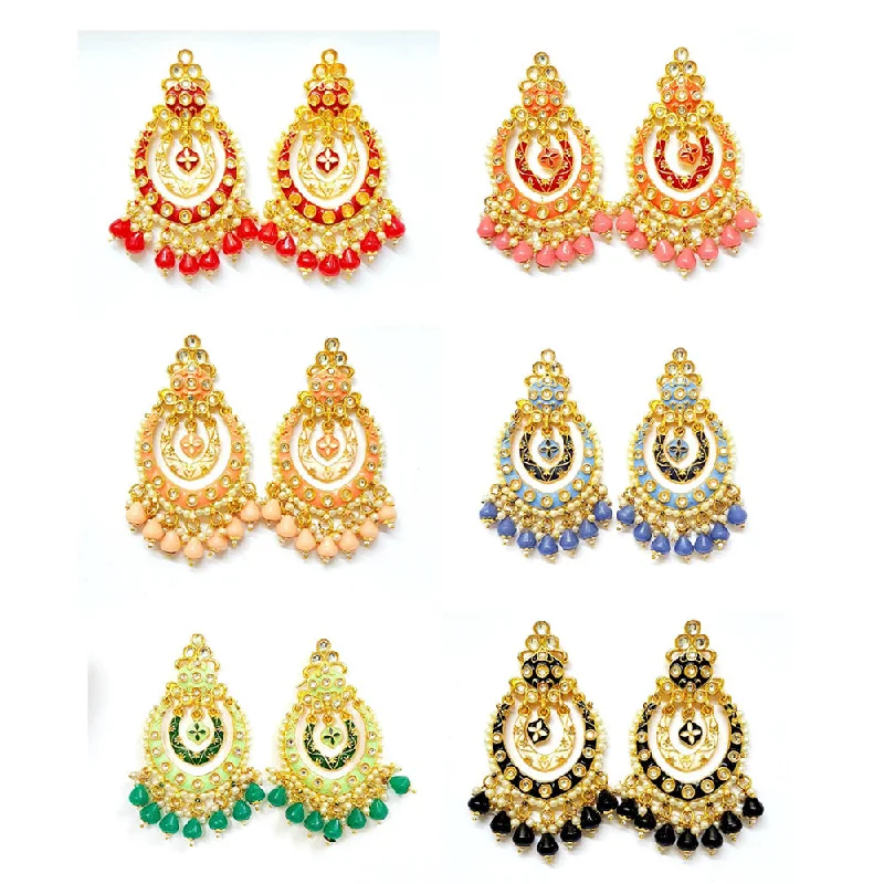 women long earrings -Veekee Fashion Gold Plated Kundan Stone & Meenakari & Beads Dangler Earrings