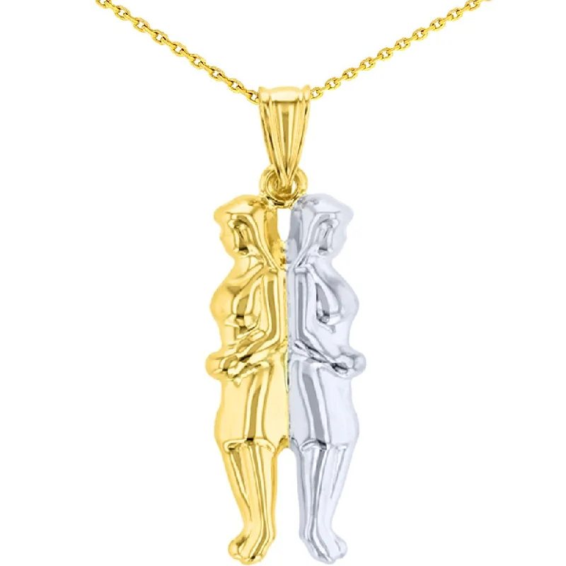 women pendant necklaces -High Polish 14K Gold Gemini Pendant Zodiac Sign Charm Necklace - Yellow Gold