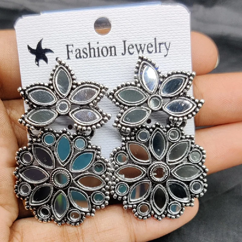 women retro earrings -Manisha Jewellery Oxidised Plated Mirror Dangler Earrings