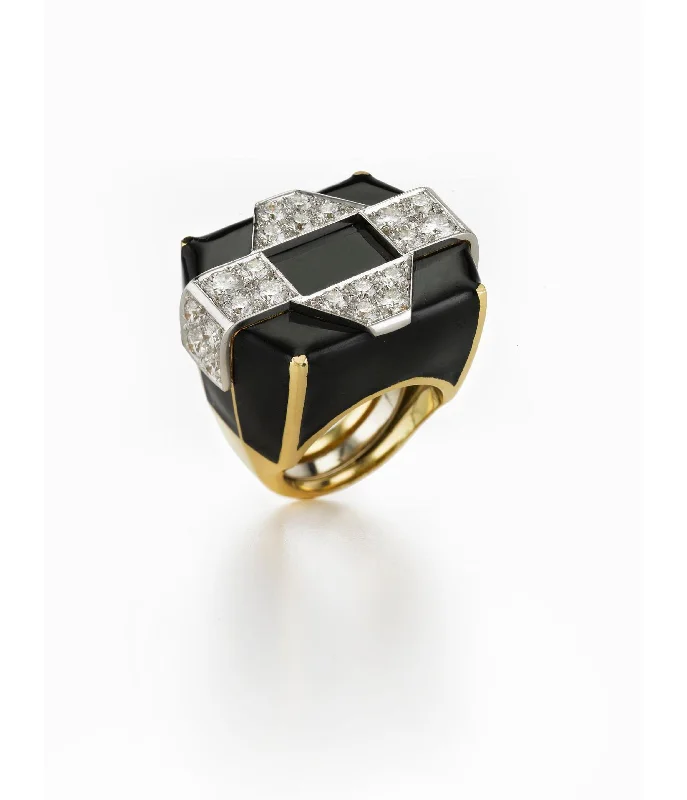 women wedding rings -Checkerboard Ring, Black Enamel