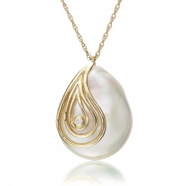 women initial necklaces -Cultured Pearl & Diamond Gold Necklace