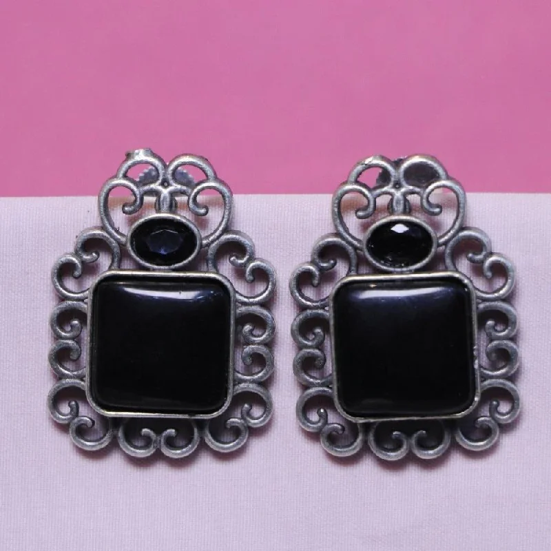 women Swarovski earrings -Akruti Collection Oxidised Plated Pota Stone Dangler Earrings