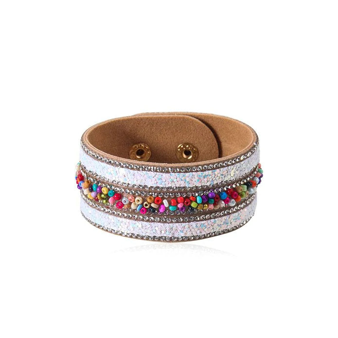 women anniversary bracelets -White Snap Bracelet w/ Multicolored Beading