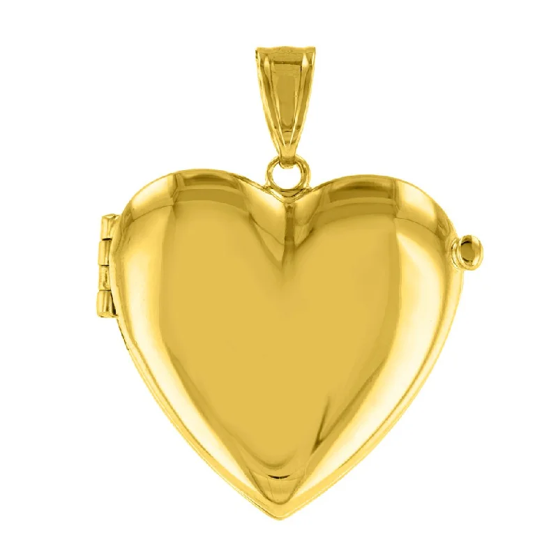 women cuff necklaces -Solid 14K Yellow Gold Heart Shaped Locket Charm Pendant