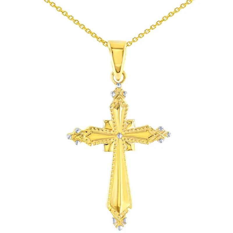 women double chain necklaces -High Polish 14K Yellow Gold Milgrain Cross Charm Pendant with Necklace