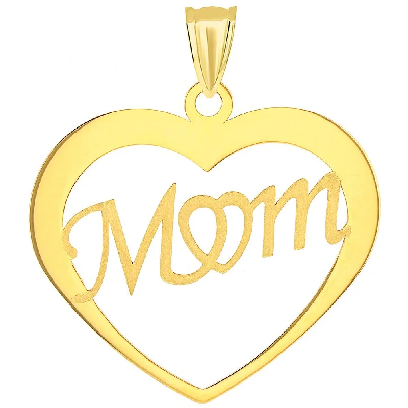 women thick chain necklaces -Solid 14K Yellow Gold Scripted Mom Heart Pendant