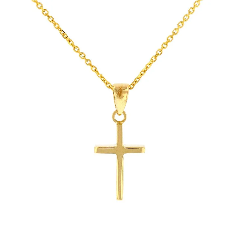 women 18k gold necklaces -Solid 14k Gold Reversible Dainty Slender Cross Charm Pendant Necklace