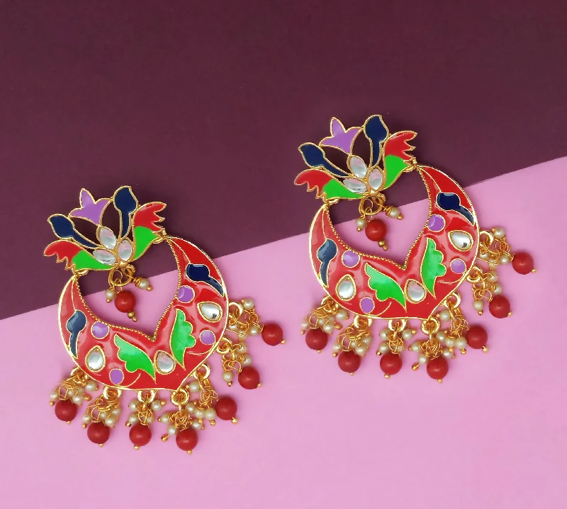 women sparkly earrings -Amina Creation Gold Plated Meenakari Dangler Earrings