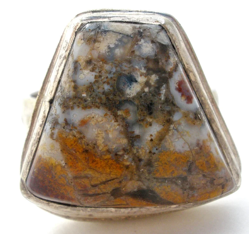 women rose gold rings -Vintage Moss Agate Ring Size 9