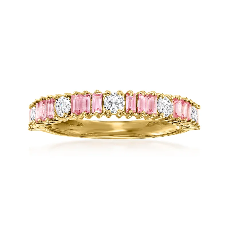 stackable wedding and engagement rings -Ross-Simons Pink Sapphire and . Diamond Ring in 14kt Yellow Gold