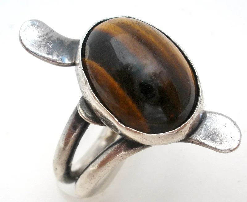 women modern rings -Vintage Tiger's Eye Ring Sterling Silver Size 5.25