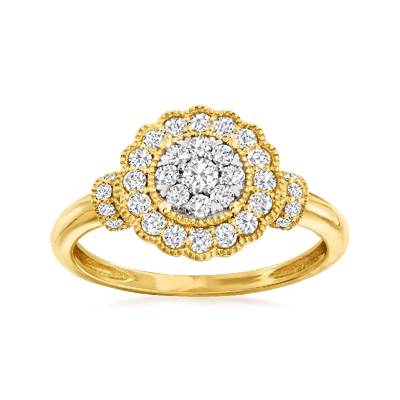 women engagement rings -Ross-Simons Diamond Cluster Ring in 14kt Yellow Gold