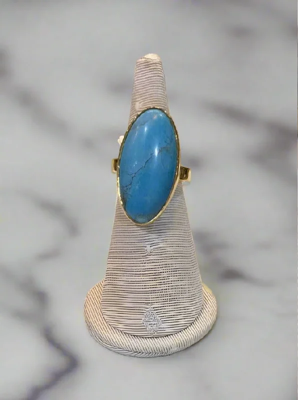 women unique wedding bands -Ring in 18k Gold with an oval Arizona turquoise, Fine Ring, Handmade Ring, Greek Jewelry