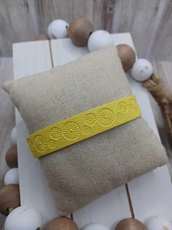 women statement bangles -Yellow Leather Style Bracelet w/ Flower Embossing