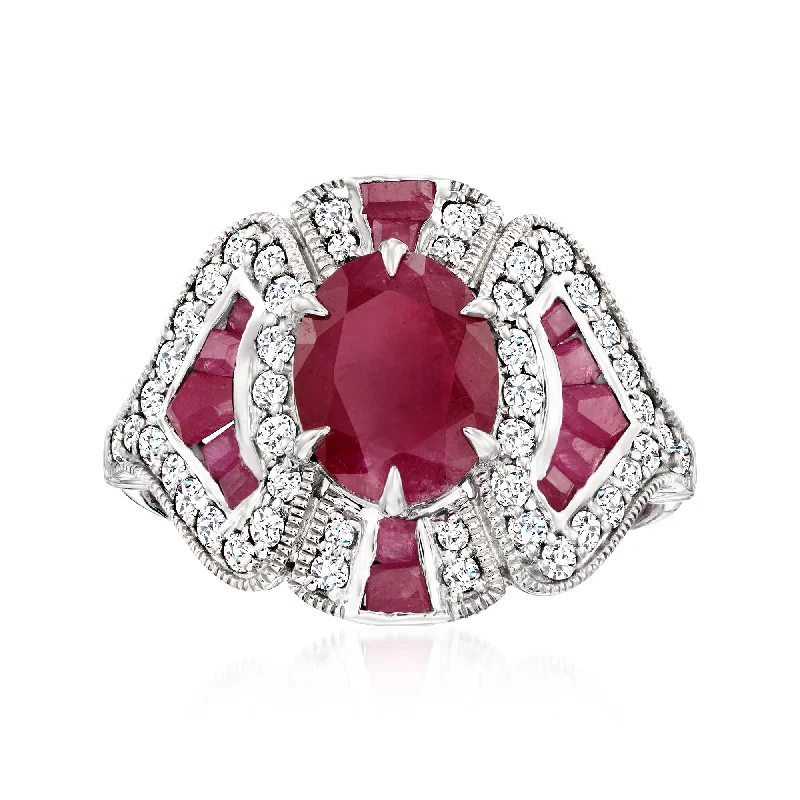 luxury engagement rings -Ross-Simons Ruby and . Diamond Ring in 18kt White Gold