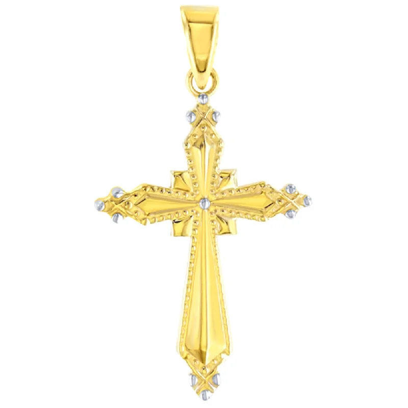 women short necklaces -14K Yellow Gold Milgrain Cross Charm Pendant with High Polish