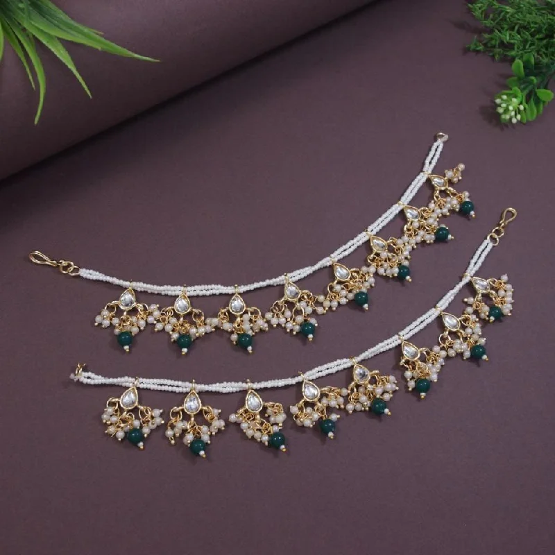 women handmade earrings -Etnico Gold Plated Long Pearl Drop Beads Earchain Accessories for Women (E2930G)