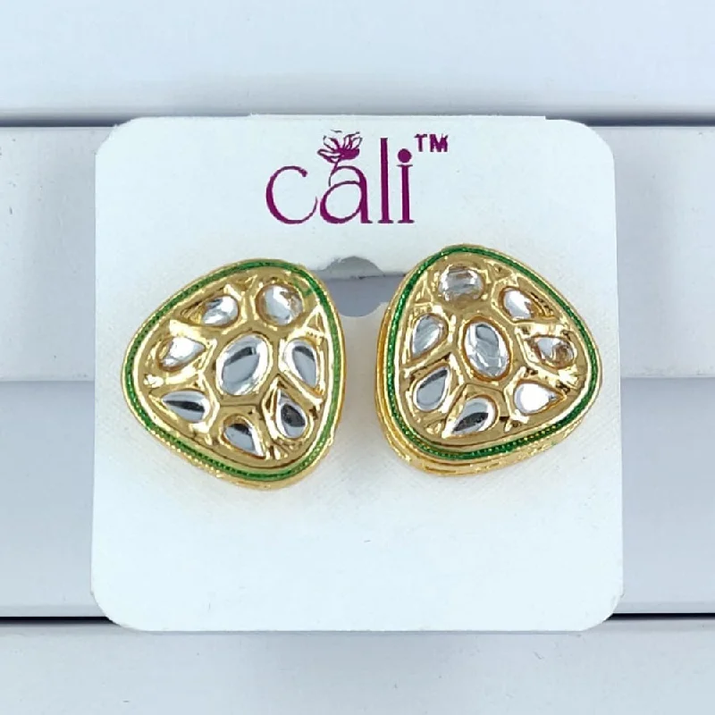 women vintage earrings -Corbeda Fashion Gold Plated Kundan Stone Stud Earrings