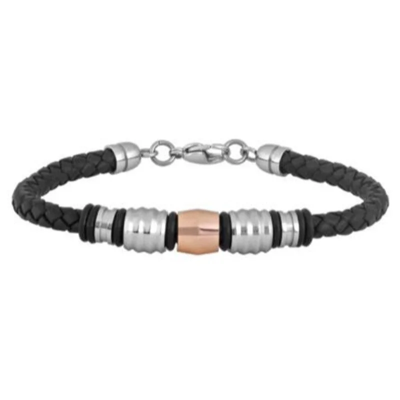 women stack bracelets -Stellar Braided Leather & Stainless Steel Bracelet