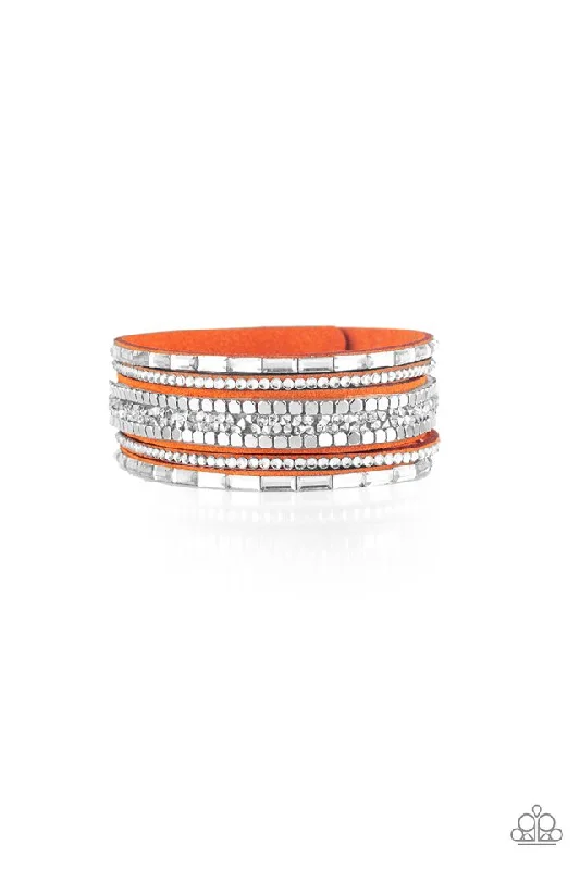 women silver cuff bracelets -Rebel In Rhinestones Orange Urban Bracelet