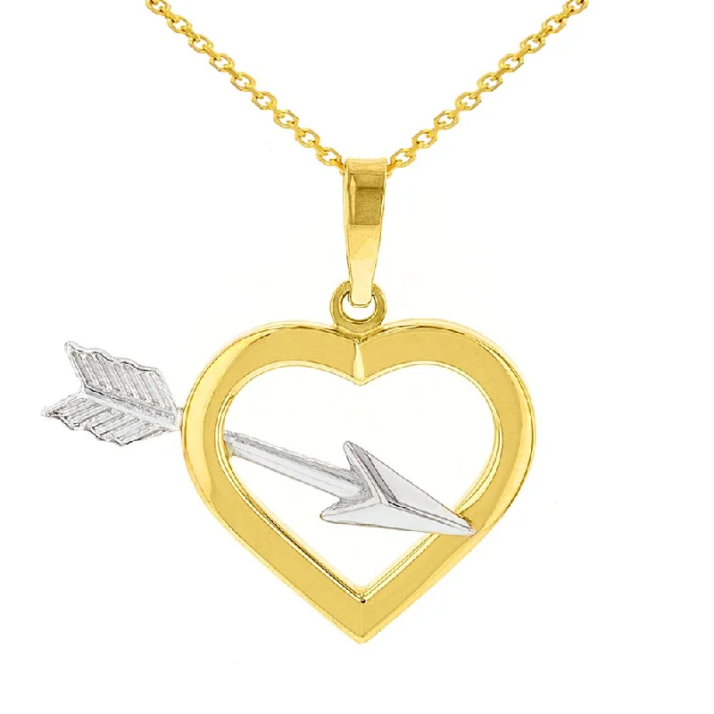 women pearl drop necklaces -14K Yellow Gold Open Heart with Love Arrow Pendant Necklace