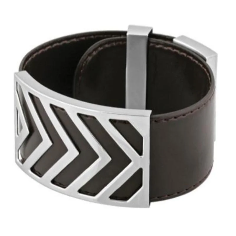 women romantic bangles -Omega Brown Leather & Stainless Steel Bracelet